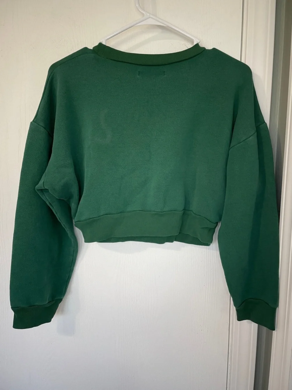 Reformation Jeans Forest Green Cropped Crewneck Sweatshirt Size Small Oversized - Picture 8 of 10